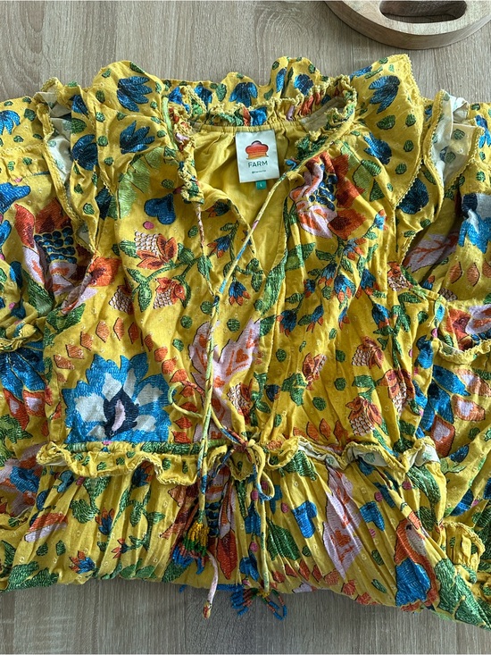 FARM Rio Dresses & Skirts - FARM Rio Yellow Floral Smocked Tie-Front Dress